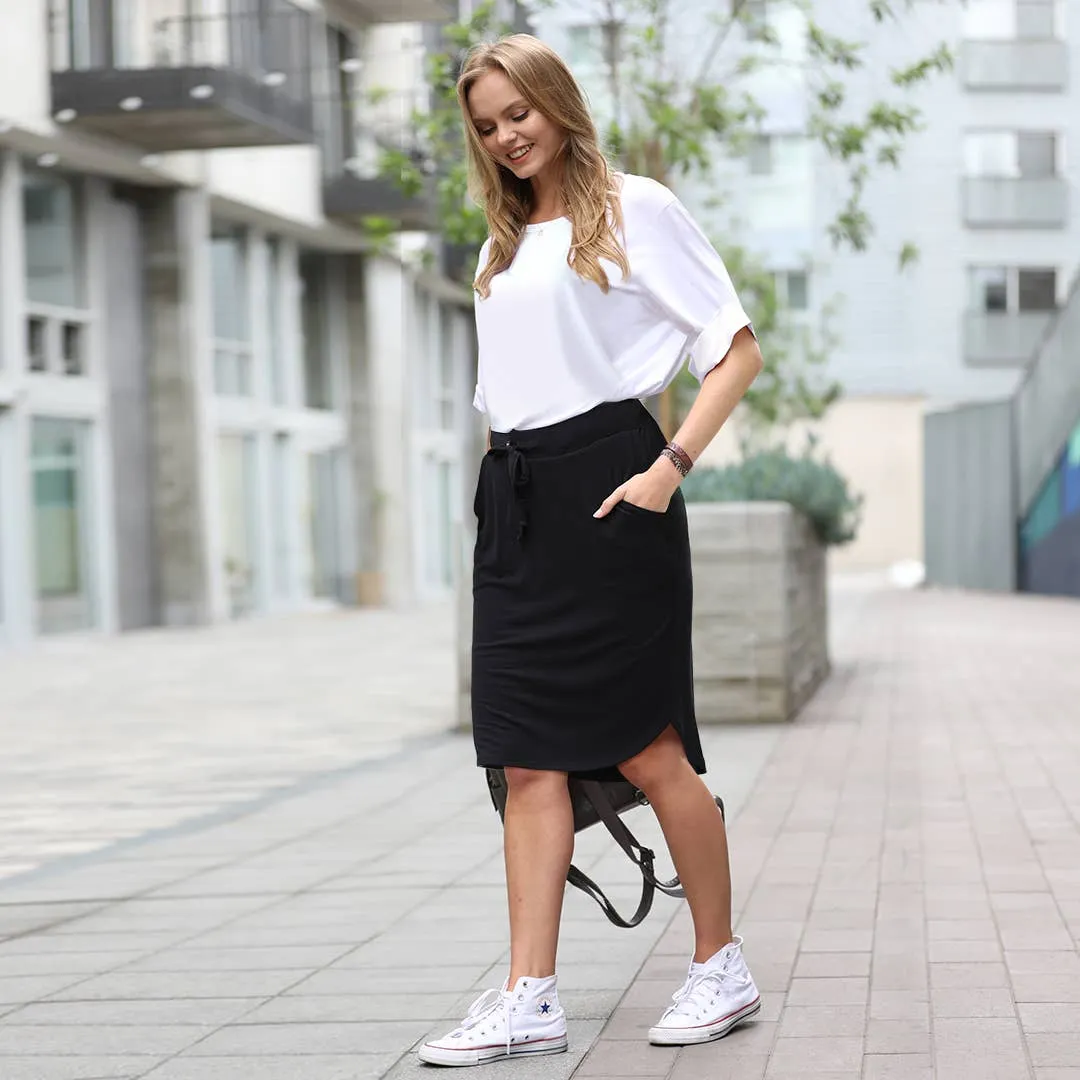 ,._ 42POPS* Elastic Waist Tulip Hem Skirt W/Pockets: L / BLACK-87568