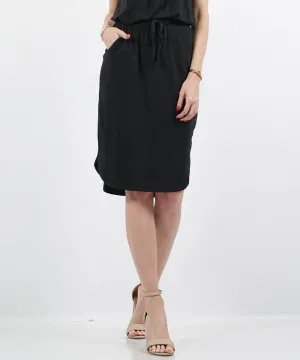 ,._ 42POPS* Elastic Waist Tulip Hem Skirt W/Pockets: L / BLACK-87568 ,._ 42POPS* Elastic Waist Tulip Hem Skirt W/Pockets: L / BLACK-87568