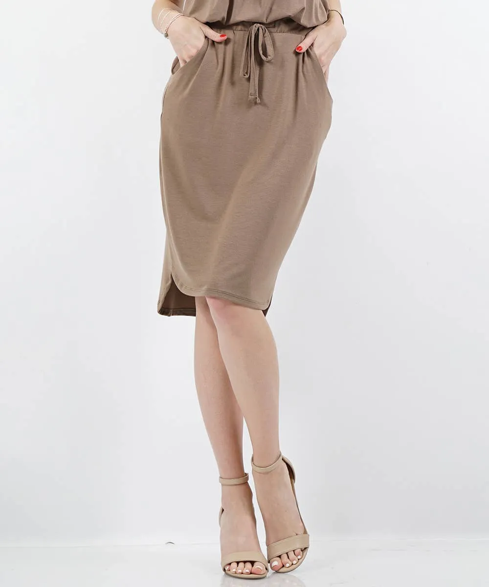 , SI-16191 Elastic Waist Self Tie Tulip Hem Skirt W/Pockets: BUTTERORANGE-135888 / M