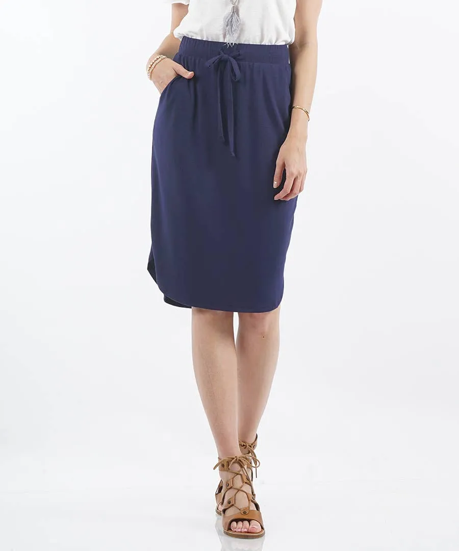 , SI-16191 Elastic Waist Self Tie Tulip Hem Skirt W/Pockets: BUTTERORANGE-135888 / M