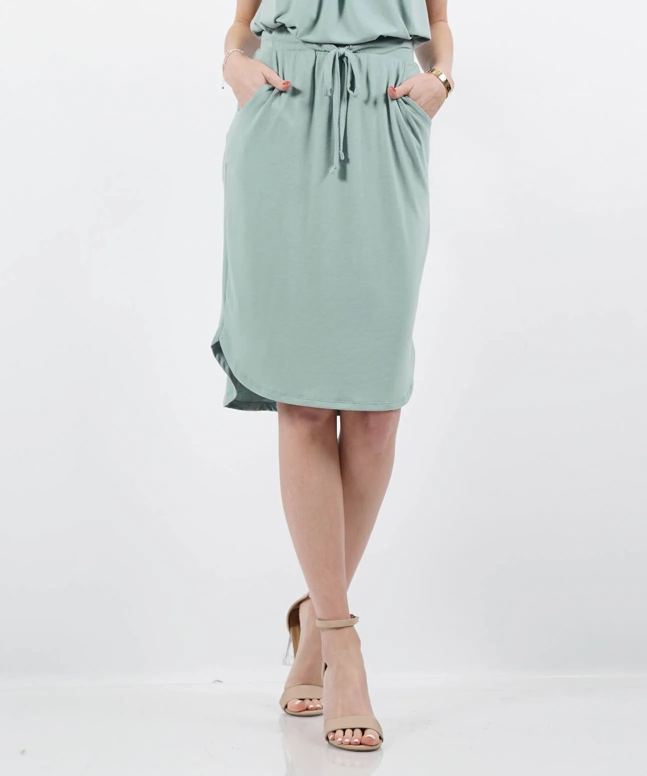 , SI-16191 Elastic Waist Self Tie Tulip Hem Skirt W/Pockets: BUTTERORANGE-135888 / M