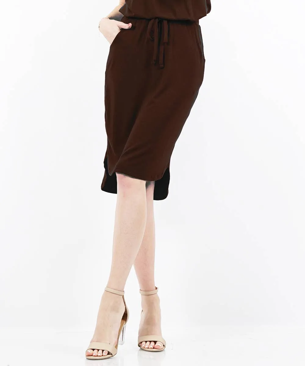 , SI-16191 Elastic Waist Self Tie Tulip Hem Skirt W/Pockets: BUTTERORANGE-135888 / M