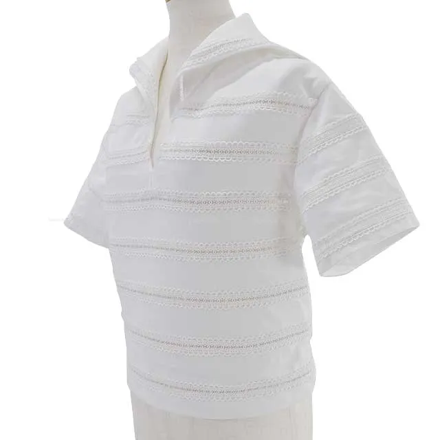 2024SS NEW CHANEL Short sleeve t shirt Ladies Tops Coco mark Lace Sailor collar Short sleeves Blanc (White) Cotton jersey 34