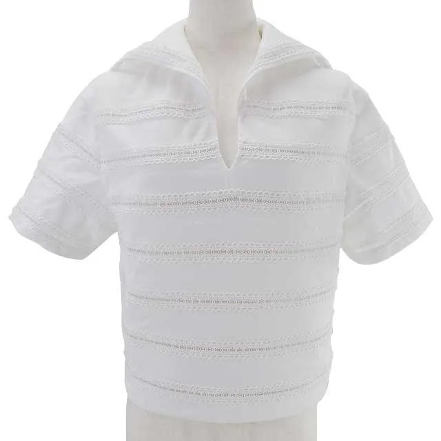 2024SS NEW CHANEL Short sleeve t shirt Ladies Tops Coco mark Lace Sailor collar Short sleeves Blanc (White) Cotton jersey 34