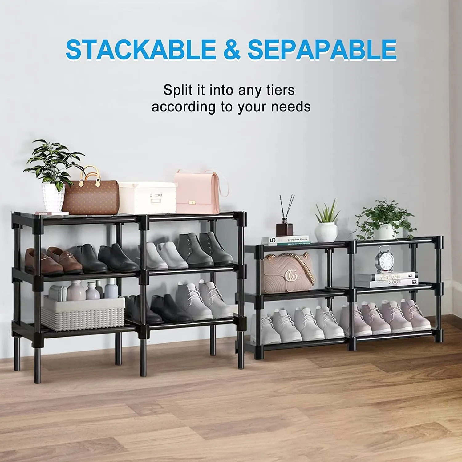 6 Tiers Shoe Storage Organizer Shelf Adjustable Stainless Steel Shoe Stand, Durable Large Free Standing Shoe Rack for Home Doorway Hallway