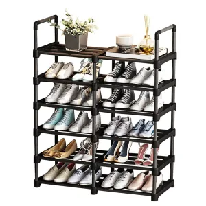 6 Tiers Shoe Storage Organizer Shelf Adjustable Stainless Steel Shoe Stand, Durable Large Free Standing Shoe Rack for Home Doorway Hallway