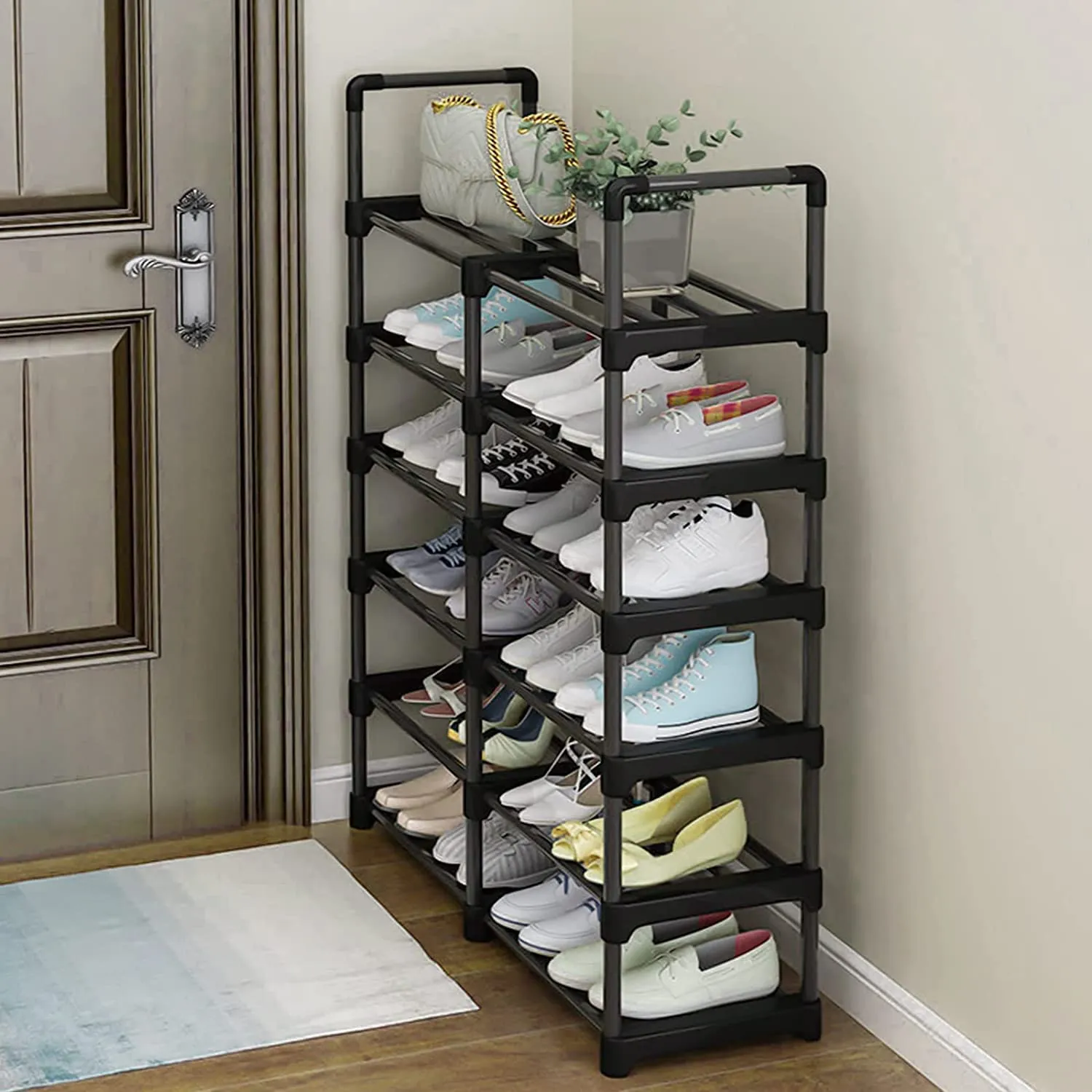 6 Tiers Shoe Storage Organizer Shelf Adjustable Stainless Steel Shoe Stand, Durable Large Free Standing Shoe Rack for Home Doorway Hallway
