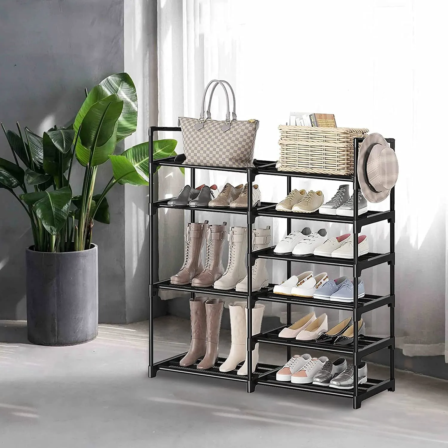 6 Tiers Shoe Storage Organizer Shelf Adjustable Stainless Steel Shoe Stand, Durable Large Free Standing Shoe Rack for Home Doorway Hallway