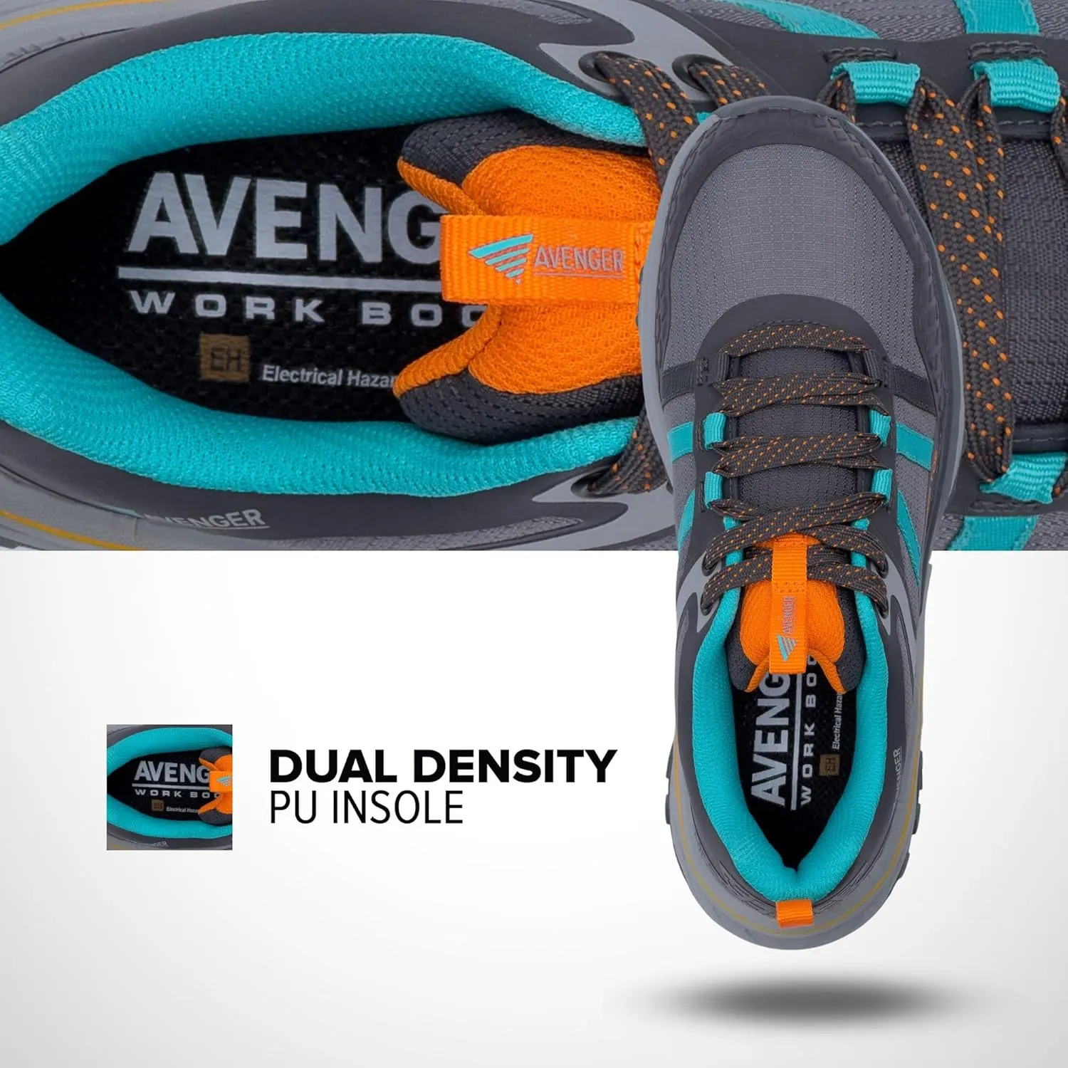 Avenger Work Boots Women's Composite Toe Aero Trail Industrial Shoe, Grey/Teal, 8.5