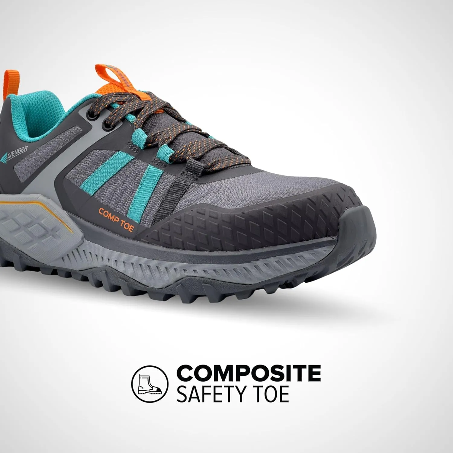 Avenger Work Boots Women's Composite Toe Aero Trail Industrial Shoe, Grey/Teal, 8.5