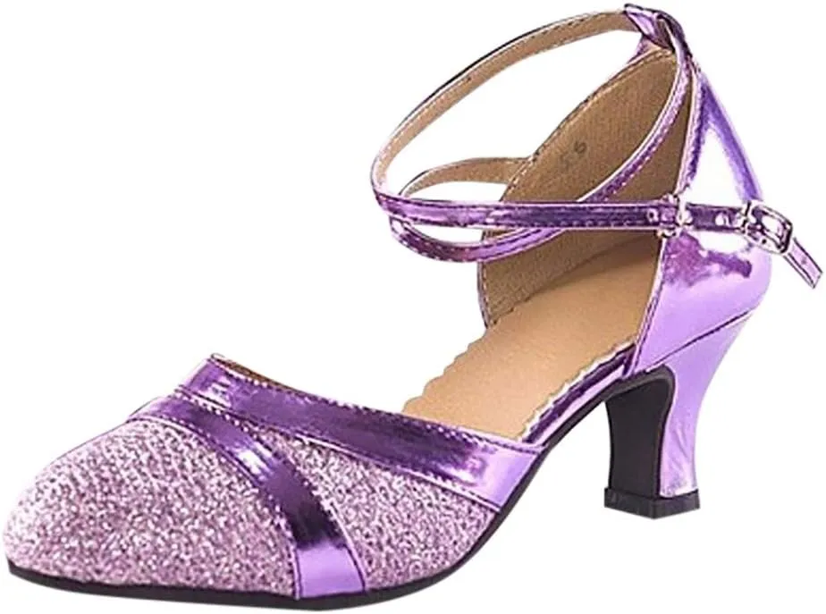 Ballroom Dance Shoes Women Glitter Party Shoes Closed Toe Tango Dancing Heels Latin Dance Shoe for Festival New Year