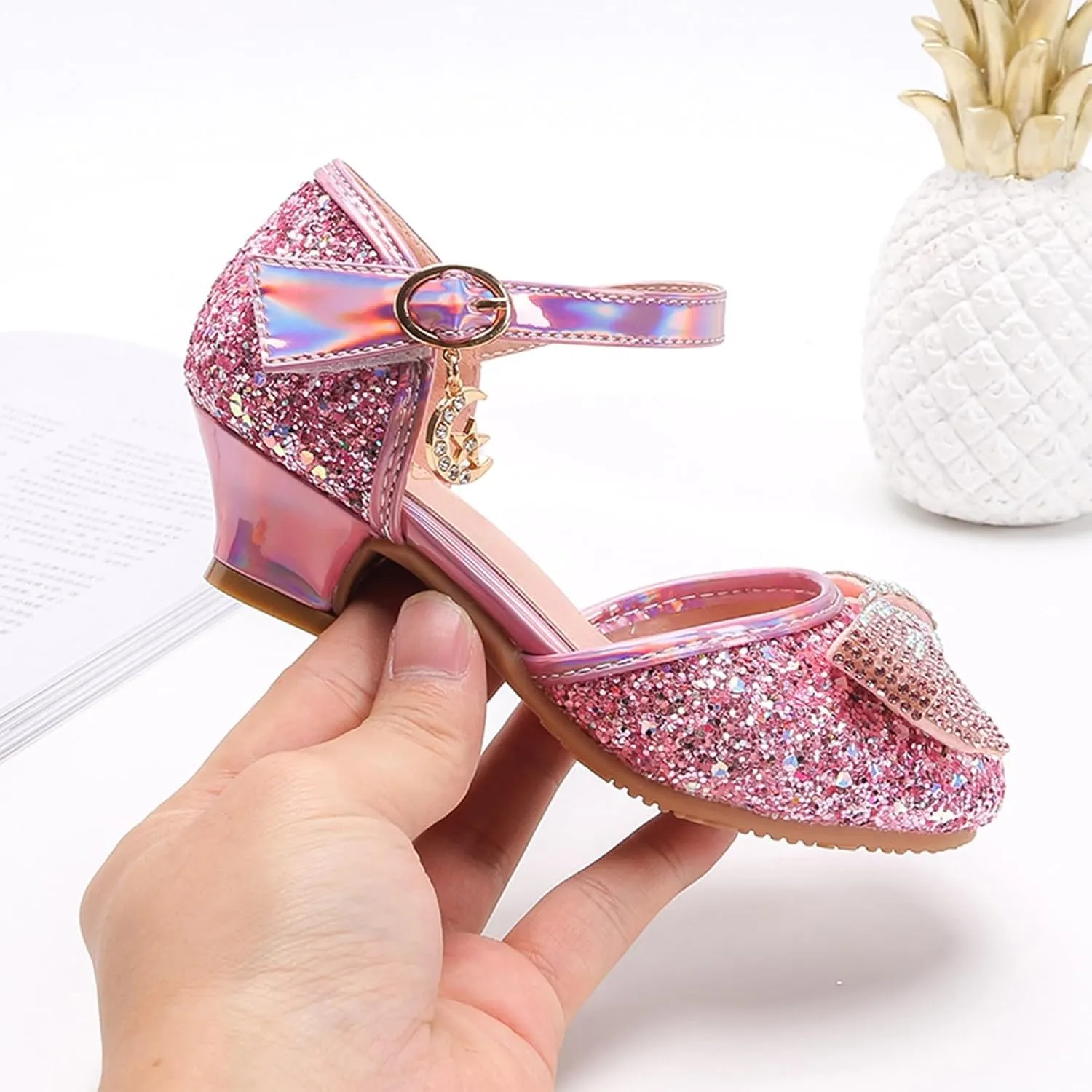 Baotou Hollow Children's High Heels Bow Rhinestone Shoes Performance Dance Crystal Shoes Girl's Size 1 Girls Sandals