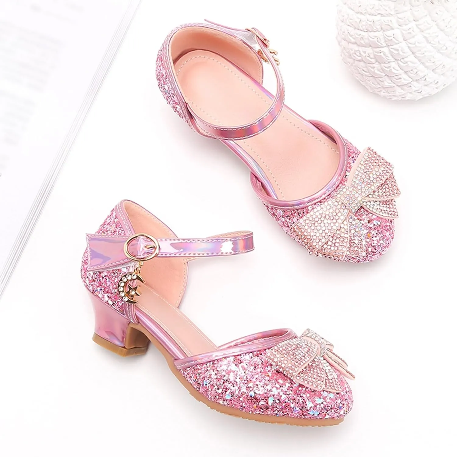 Baotou Hollow Children's High Heels Bow Rhinestone Shoes Performance Dance Crystal Shoes Girl's Size 1 Girls Sandals