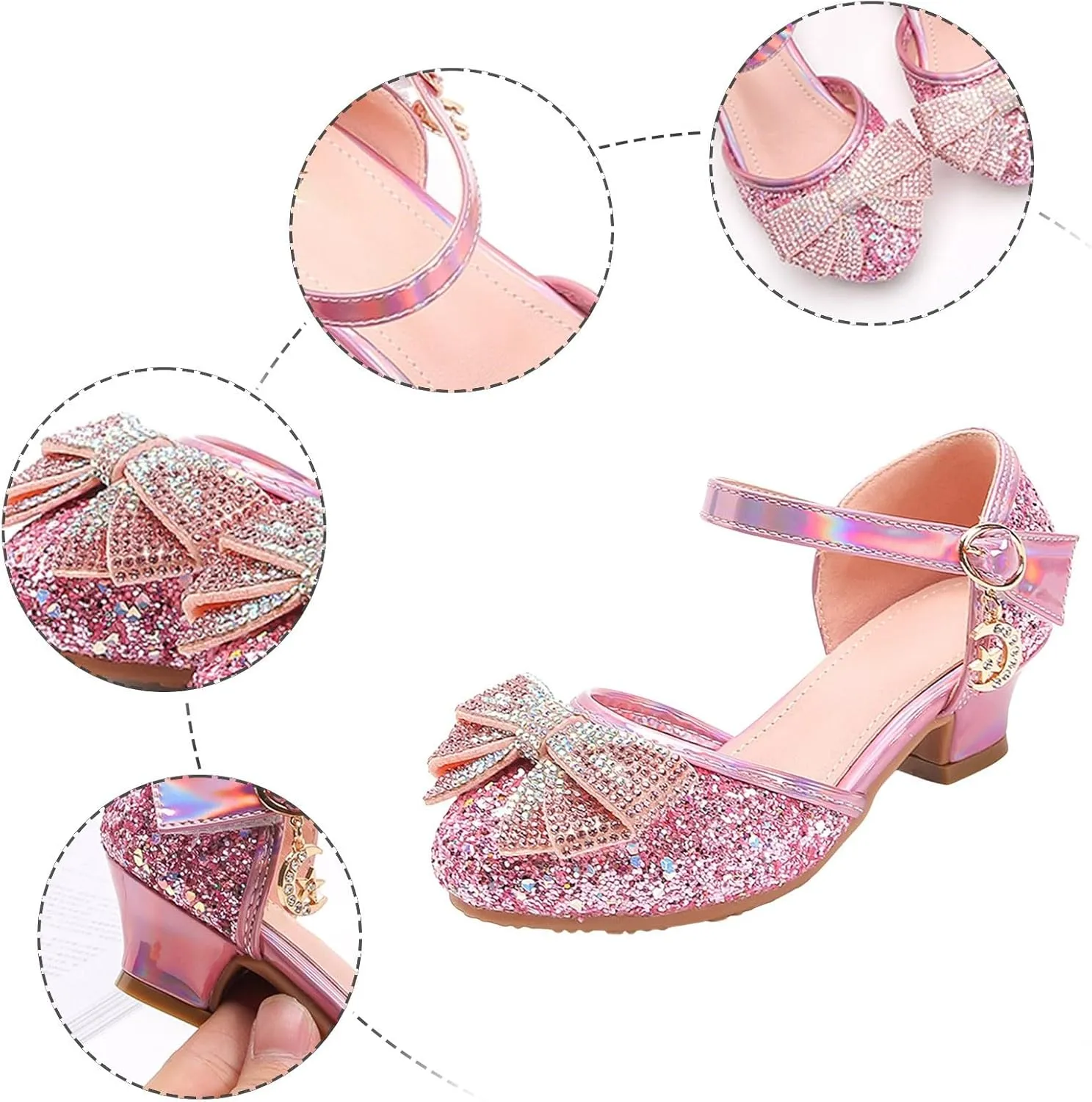 Baotou Hollow Children's High Heels Bow Rhinestone Shoes Performance Dance Crystal Shoes Girl's Size 1 Girls Sandals