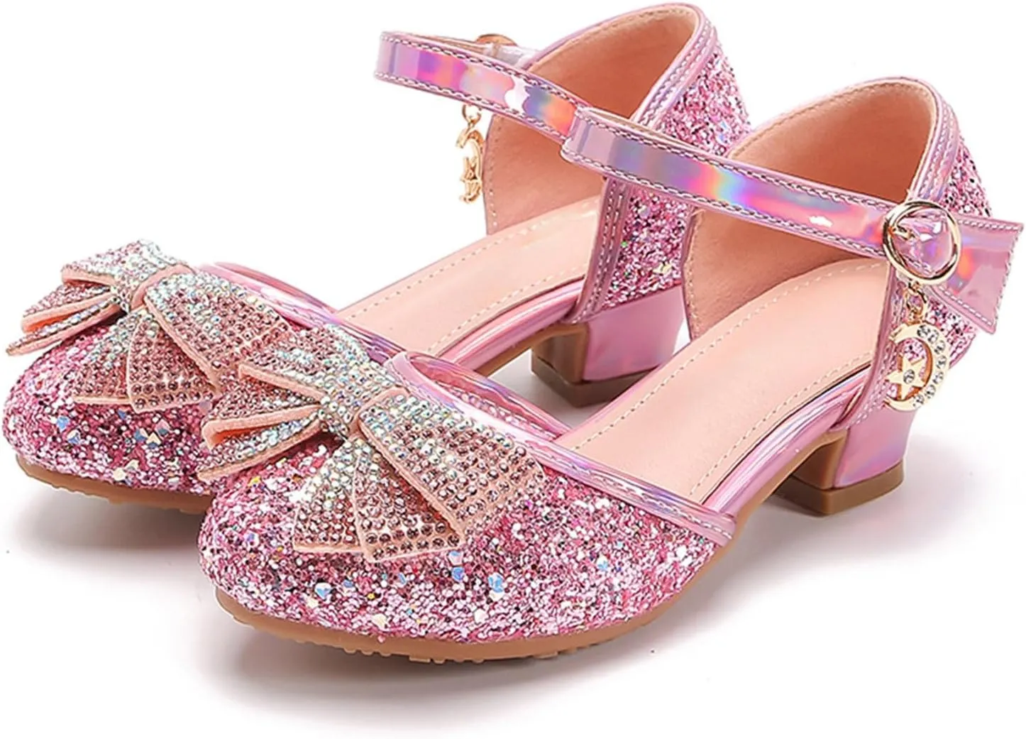 Baotou Hollow Children's High Heels Bow Rhinestone Shoes Performance Dance Crystal Shoes Girl's Size 1 Girls Sandals