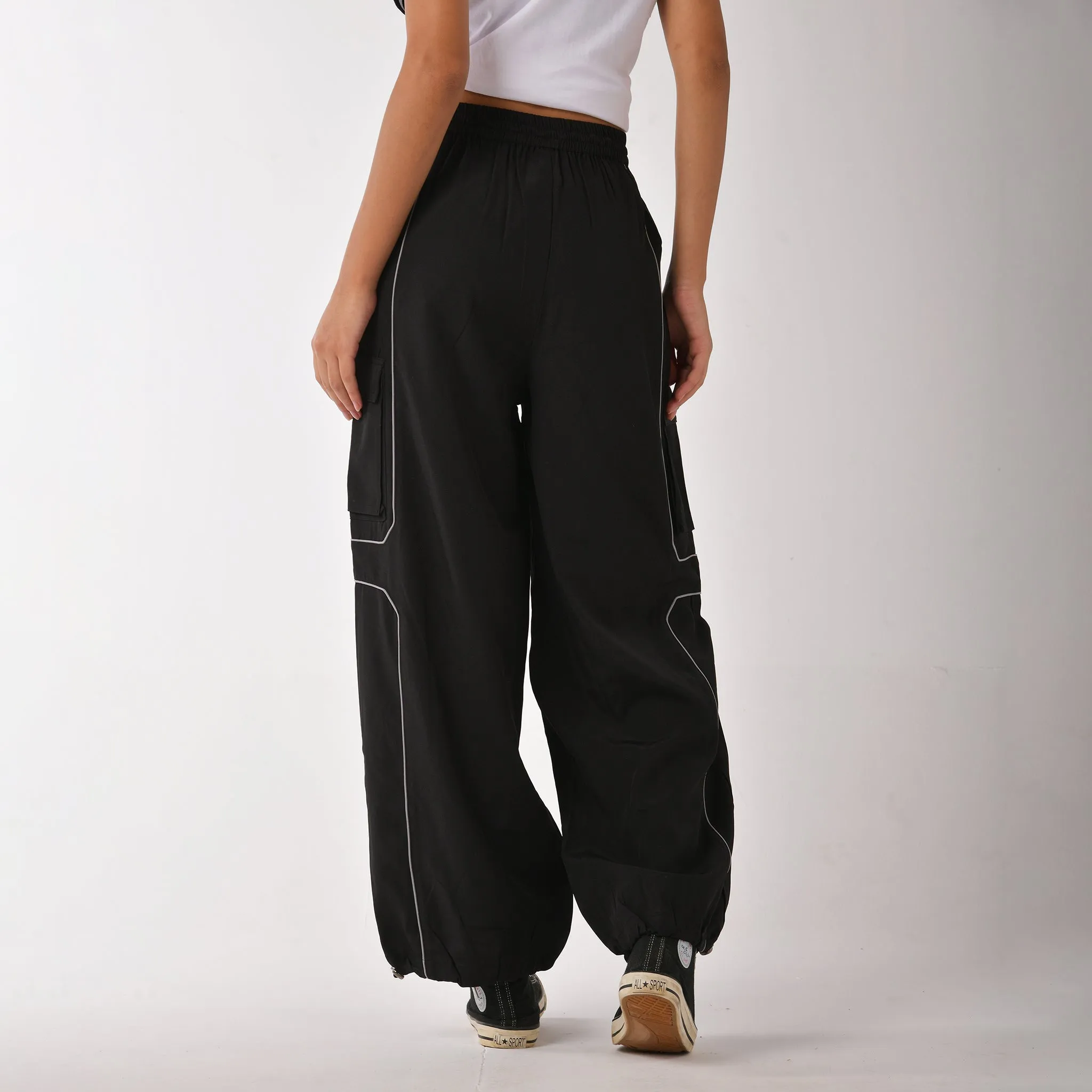 Black Piping Air Parachute Pants