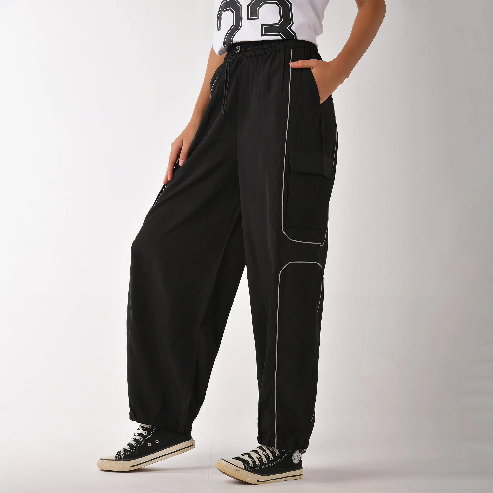 Black Piping Air Parachute Pants