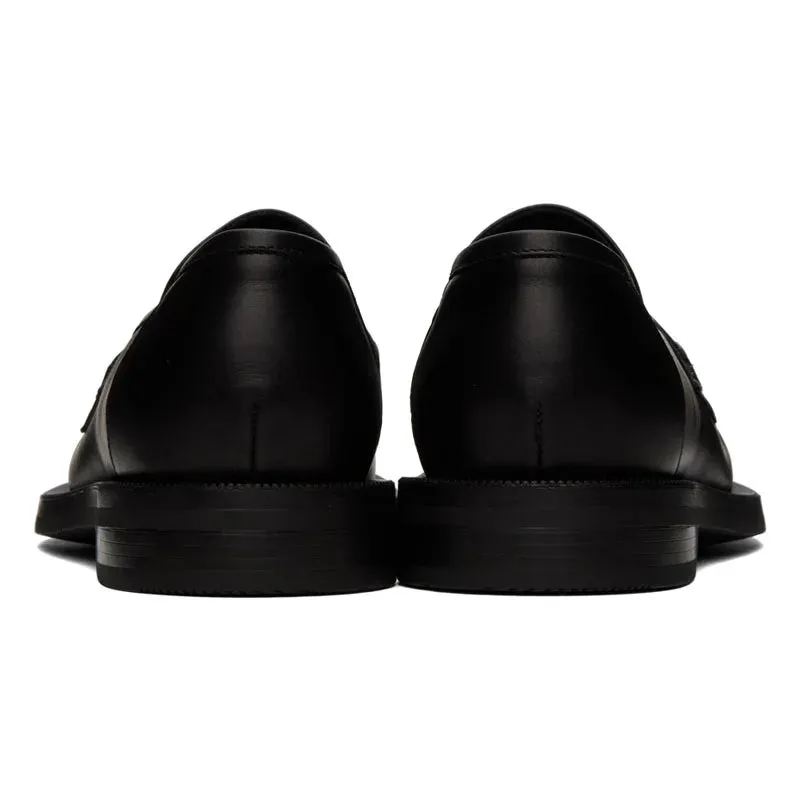 Black Round Toe Metal Buckle Chunky Loafers