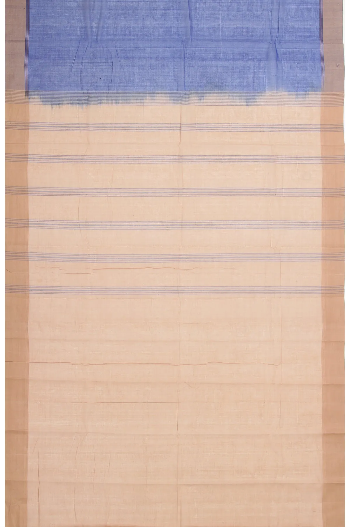 Blue Kanchi Cotton Saree with Beige Blue Stripes and Plain Design