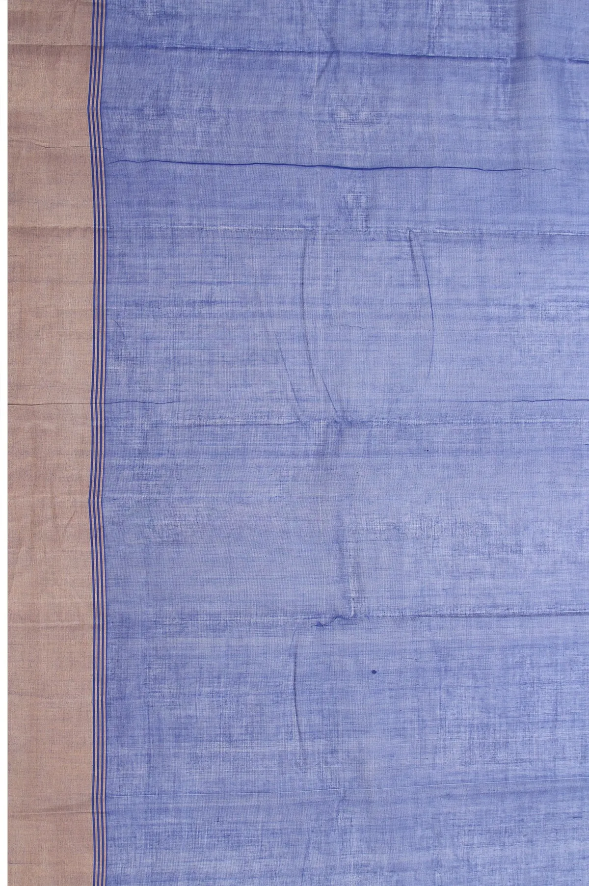 Blue Kanchi Cotton Saree with Beige Blue Stripes and Plain Design