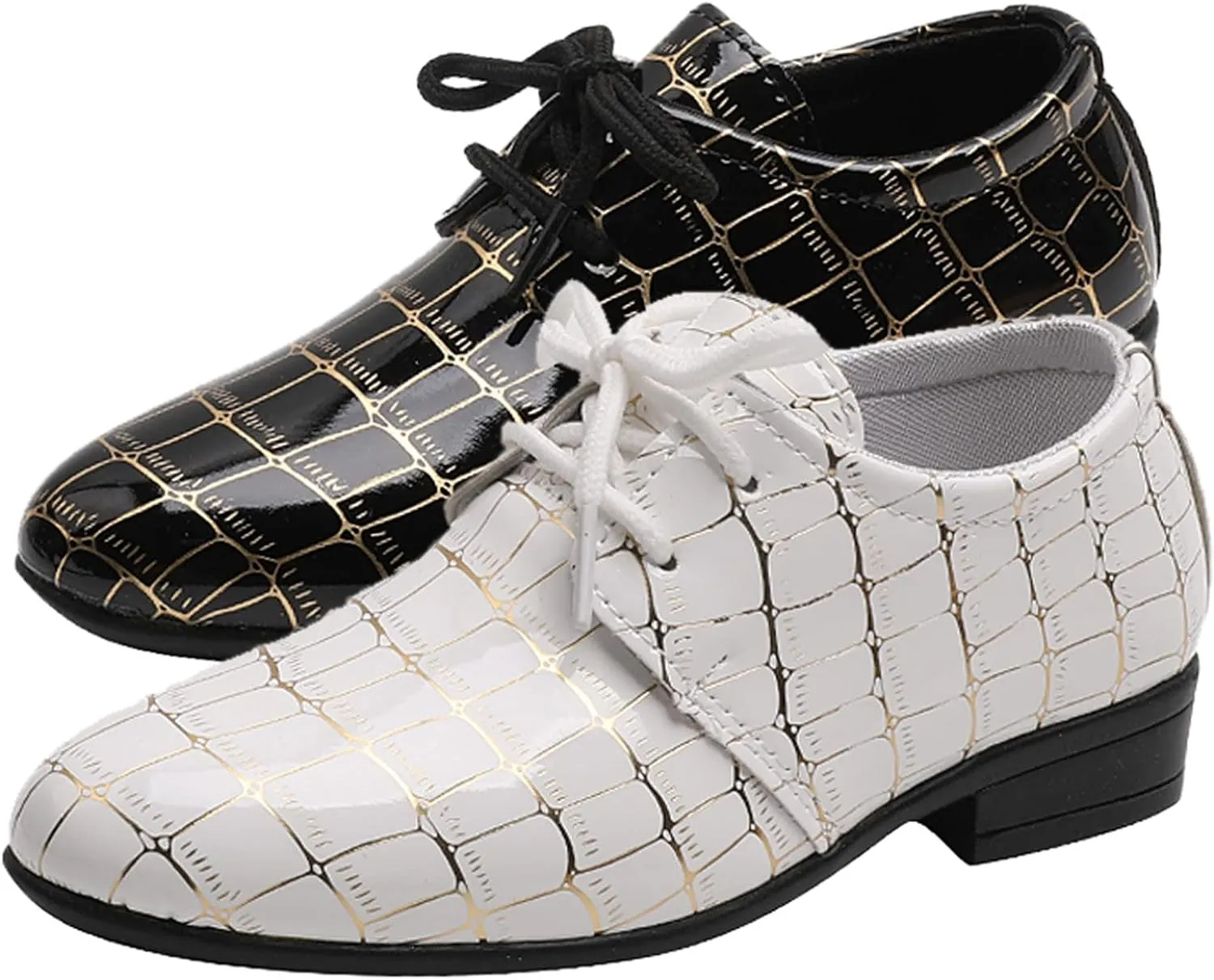 Boys Dress Shoes Kids Pointed Toe Low Heel Lace Up Leather Oxfords Dance Party Wedding Birthday Stage Dressy Shoes