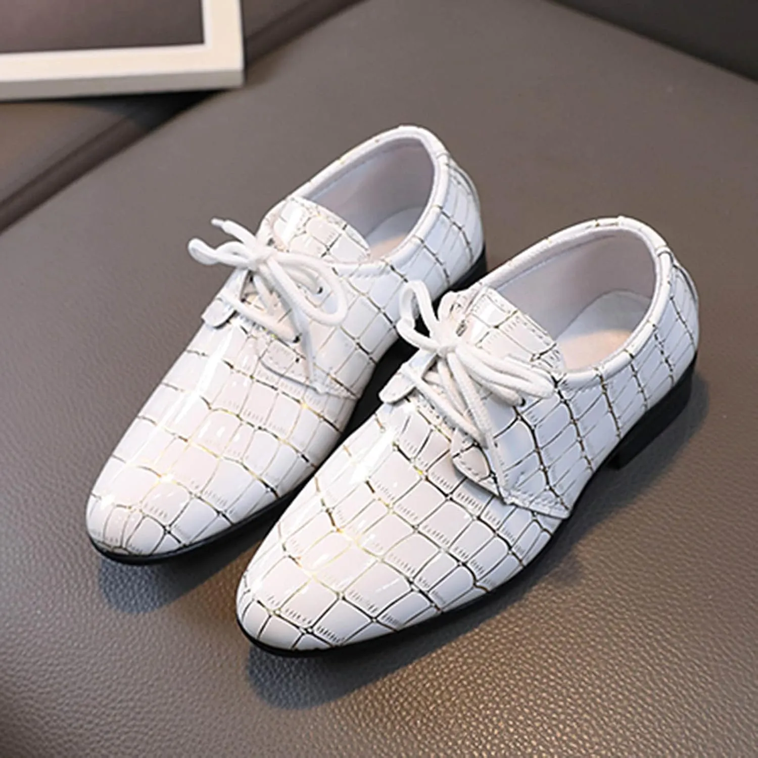 Boys Dress Shoes Kids Pointed Toe Low Heel Lace Up Leather Oxfords Dance Party Wedding Birthday Stage Dressy Shoes