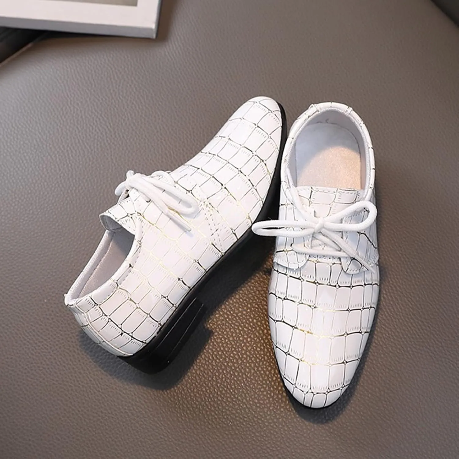 Boys Dress Shoes Kids Pointed Toe Low Heel Lace Up Leather Oxfords Dance Party Wedding Birthday Stage Dressy Shoes