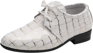 Boys Dress Shoes Kids Pointed Toe Low Heel Lace Up Leather Oxfords Dance Party Wedding Birthday Stage Dressy Shoes