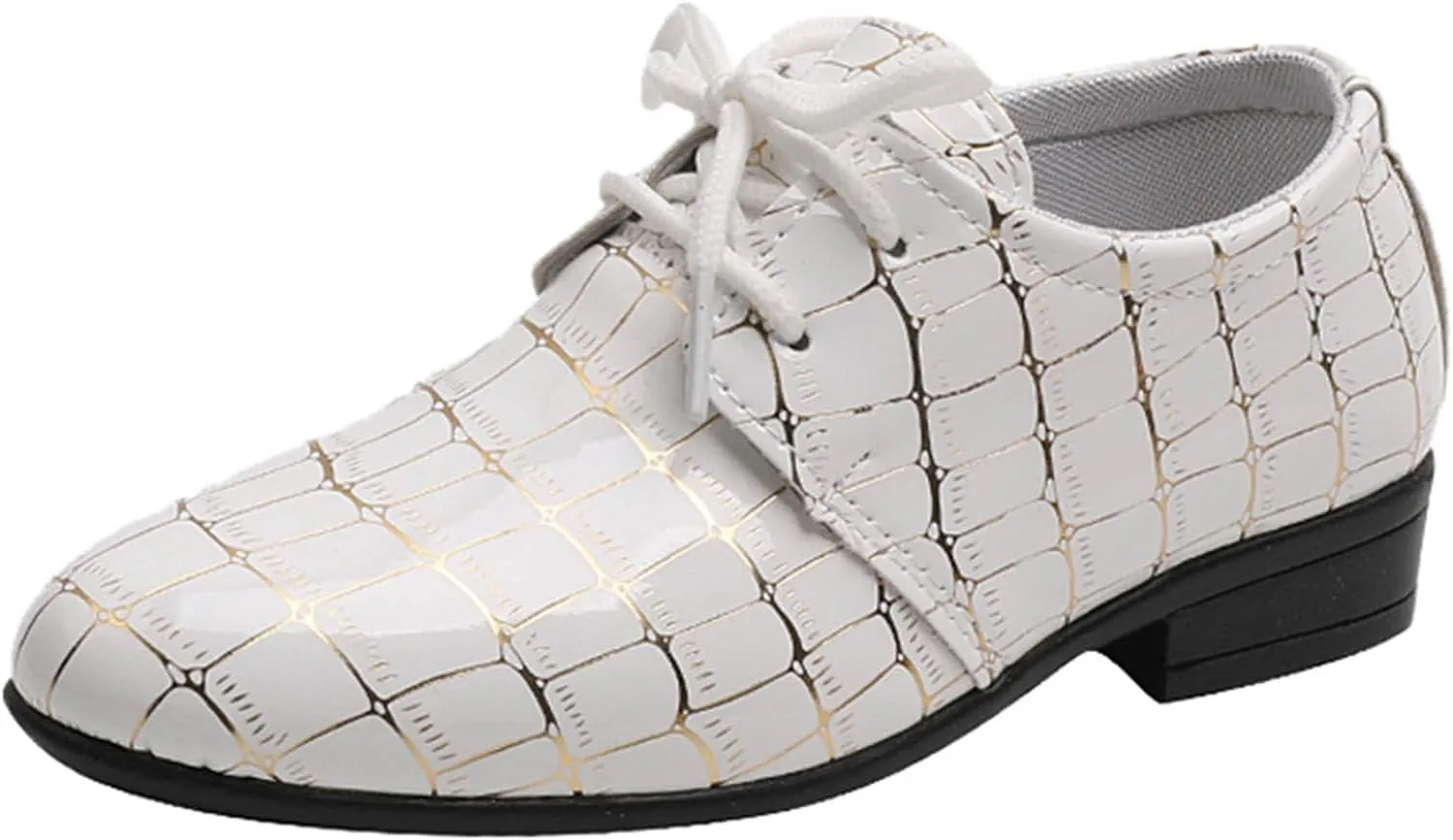Boys Dress Shoes Kids Pointed Toe Low Heel Lace Up Leather Oxfords Dance Party Wedding Birthday Stage Dressy Shoes