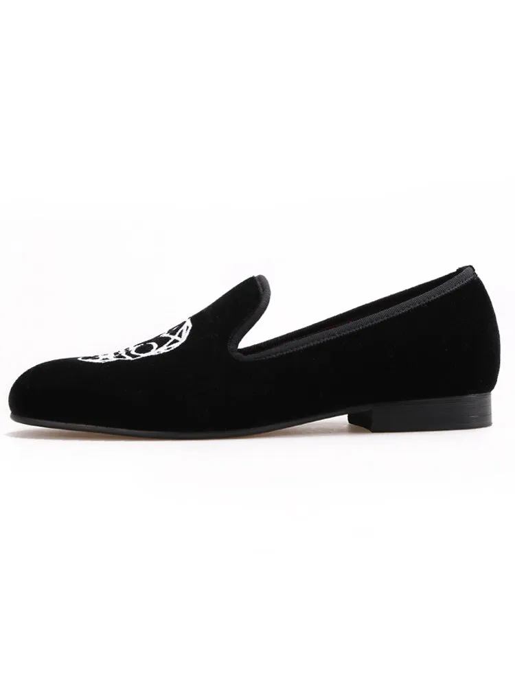 British style men's hand-embroidered trendy brand skull loafers fashionable slip-on smoking shoes nightclub party trendy shoes