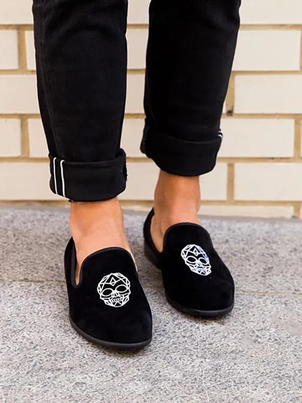 British style men's hand-embroidered trendy brand skull loafers fashionable slip-on smoking shoes nightclub party trendy shoes