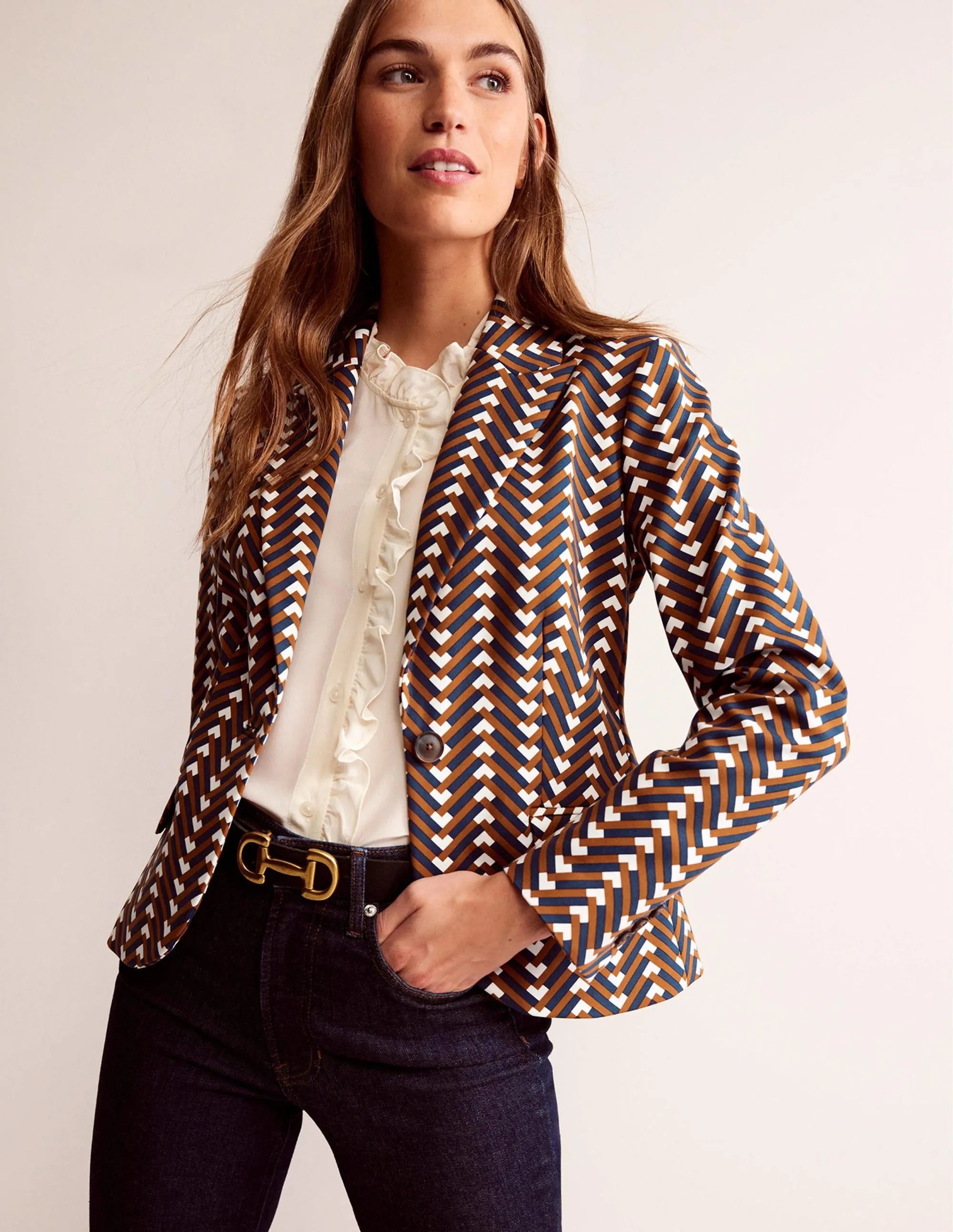Canonbury Printed Blazer-Pumpkin, Chevron Geo