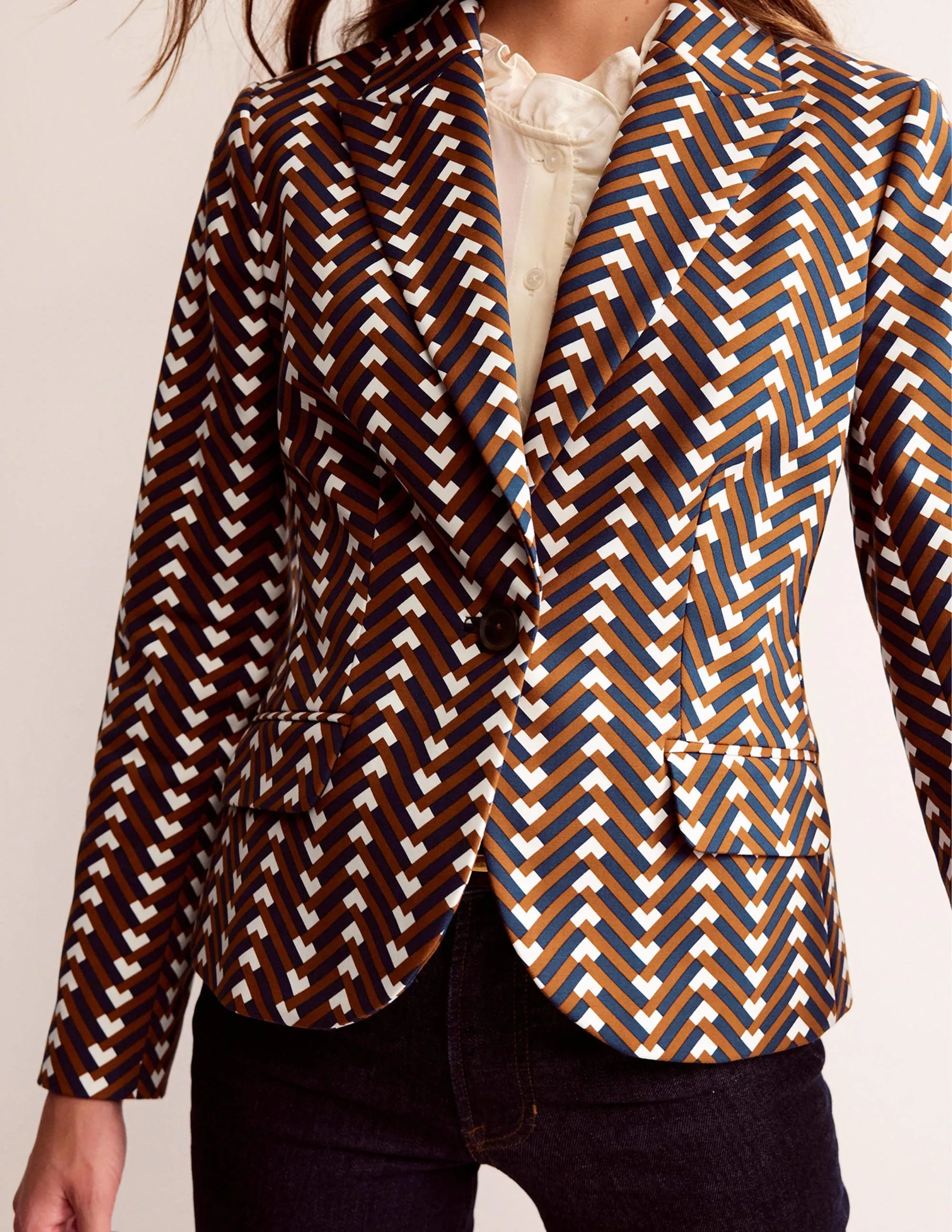 Canonbury Printed Blazer-Pumpkin, Chevron Geo