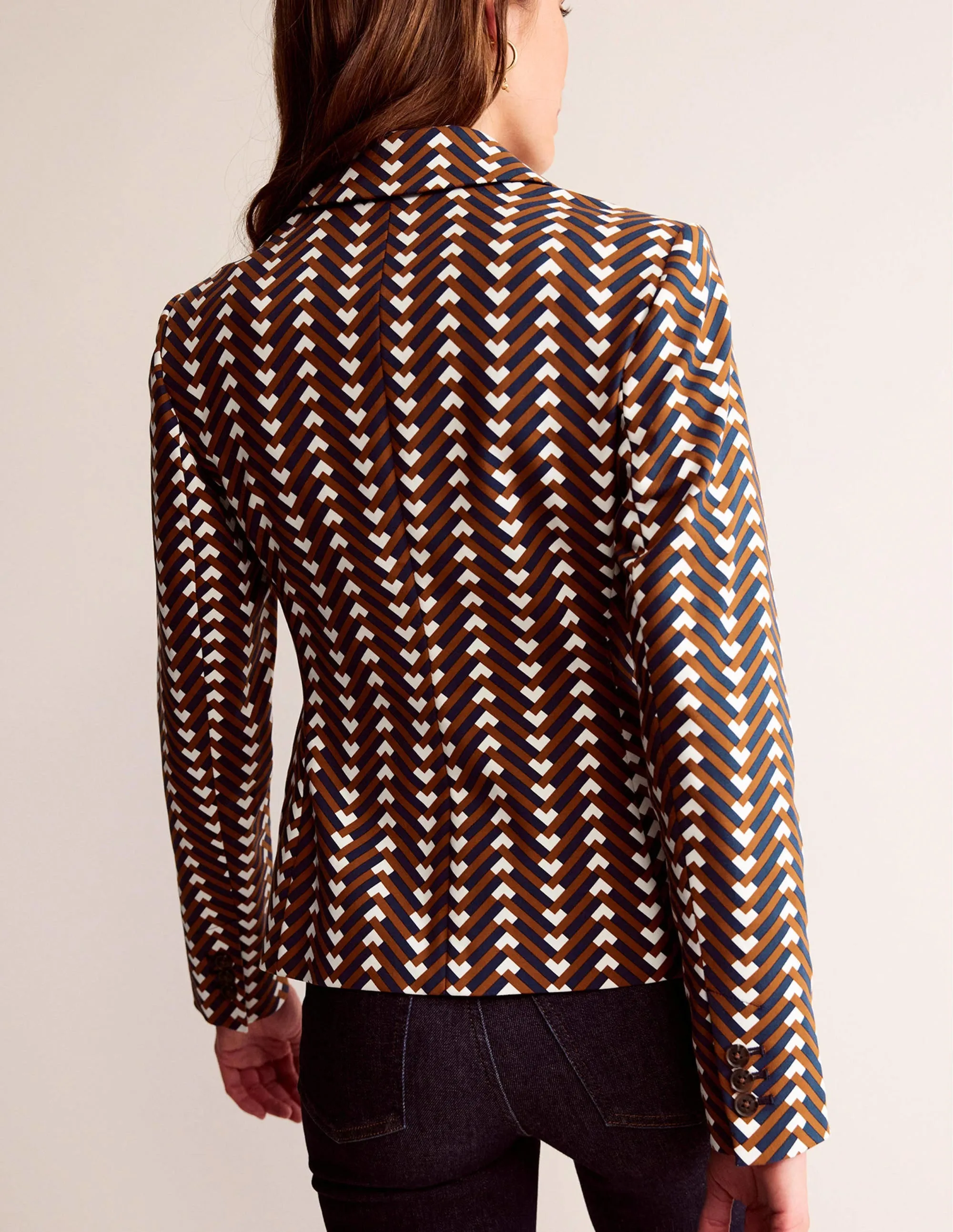 Canonbury Printed Blazer-Pumpkin, Chevron Geo
