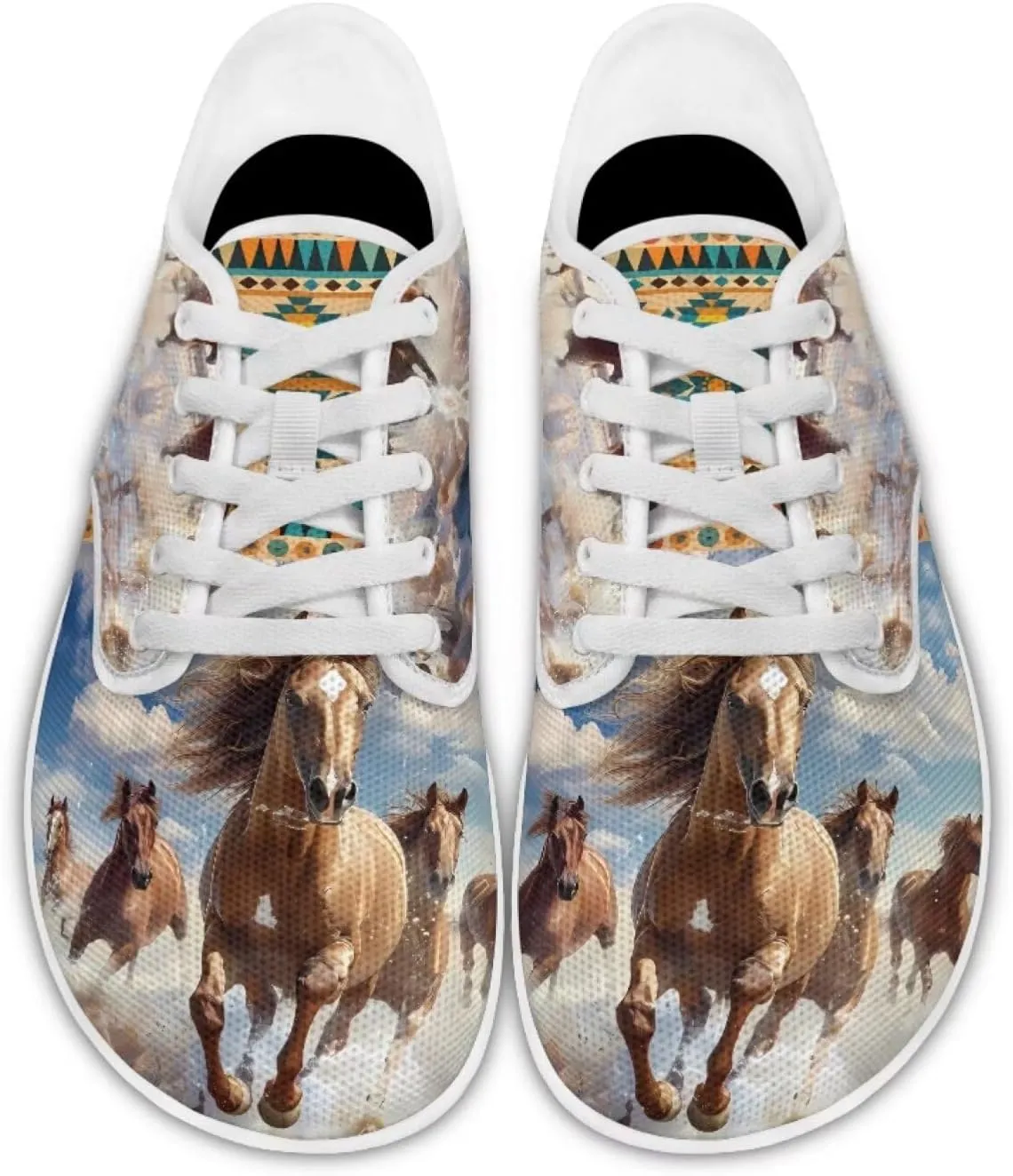 chaqlin Horse Sneaker Classic Lace-Up Low Top Tennis Shoes Wide Flat Running Walking Sneaker Non Slip Barefoot Shoe