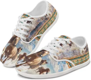 chaqlin Horse Sneaker Classic Lace-Up Low Top Tennis Shoes Wide Flat Running Walking Sneaker Non Slip Barefoot Shoe