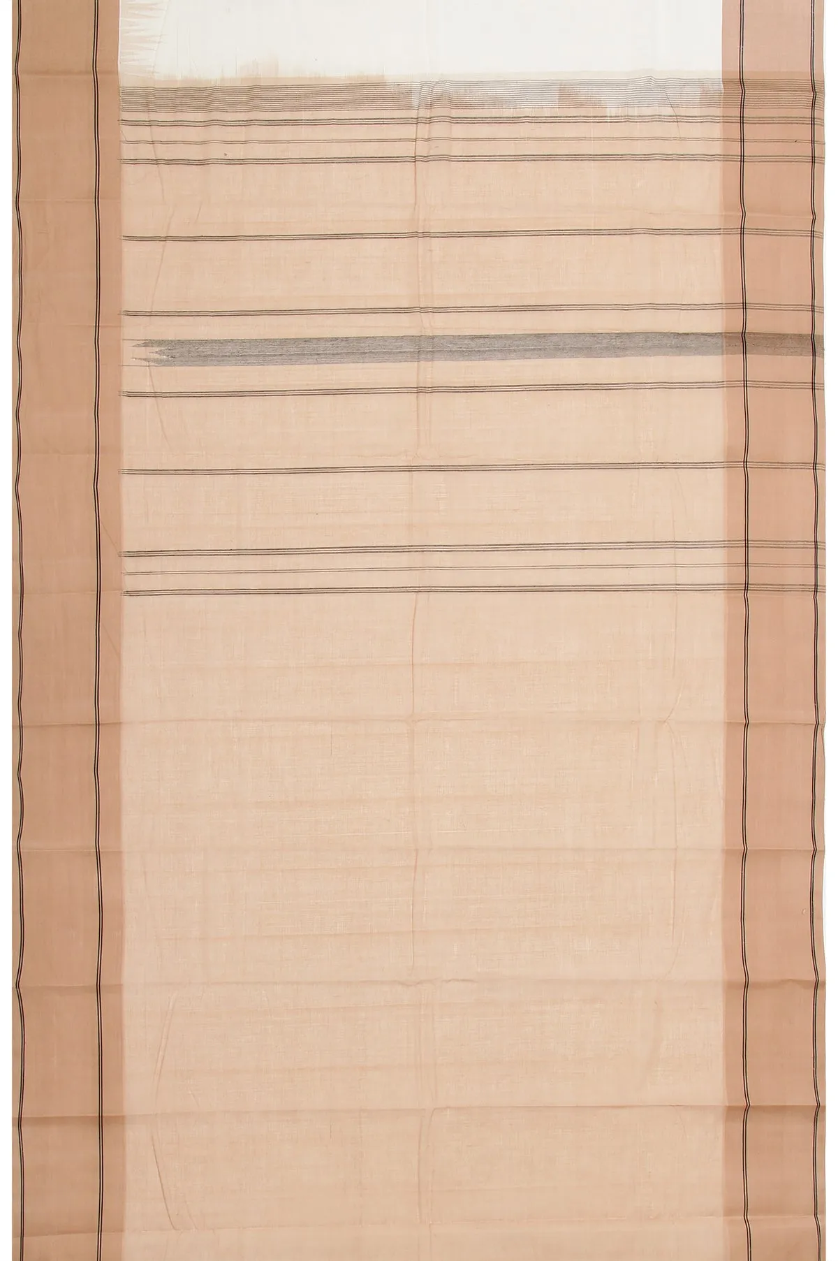 Cream Kanchi Cotton Saree with Beige Black Stripes and Plain Design