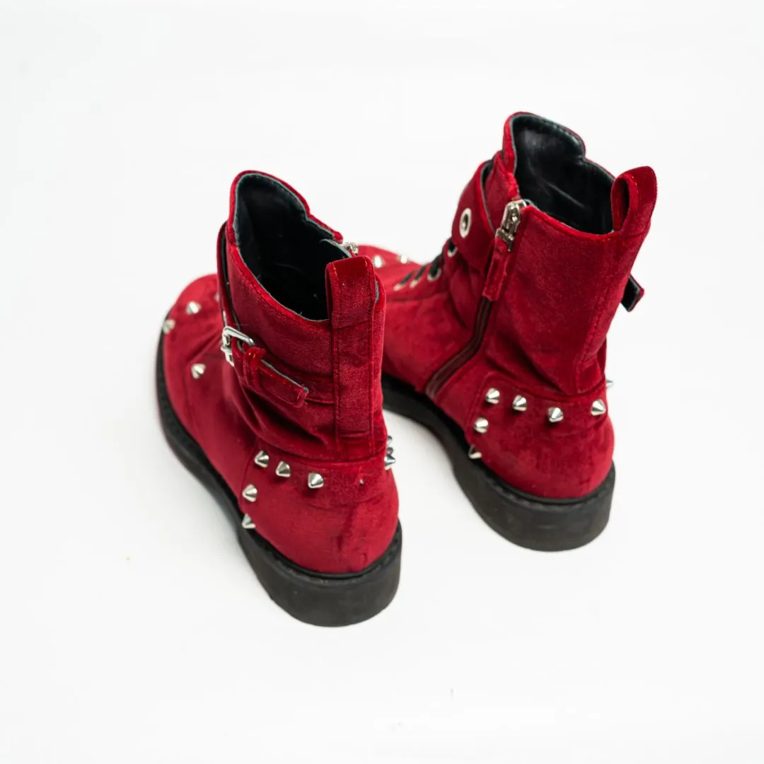 Fendi Velvet Studded FF Combat Boots 39.5 Bordeaux, 38