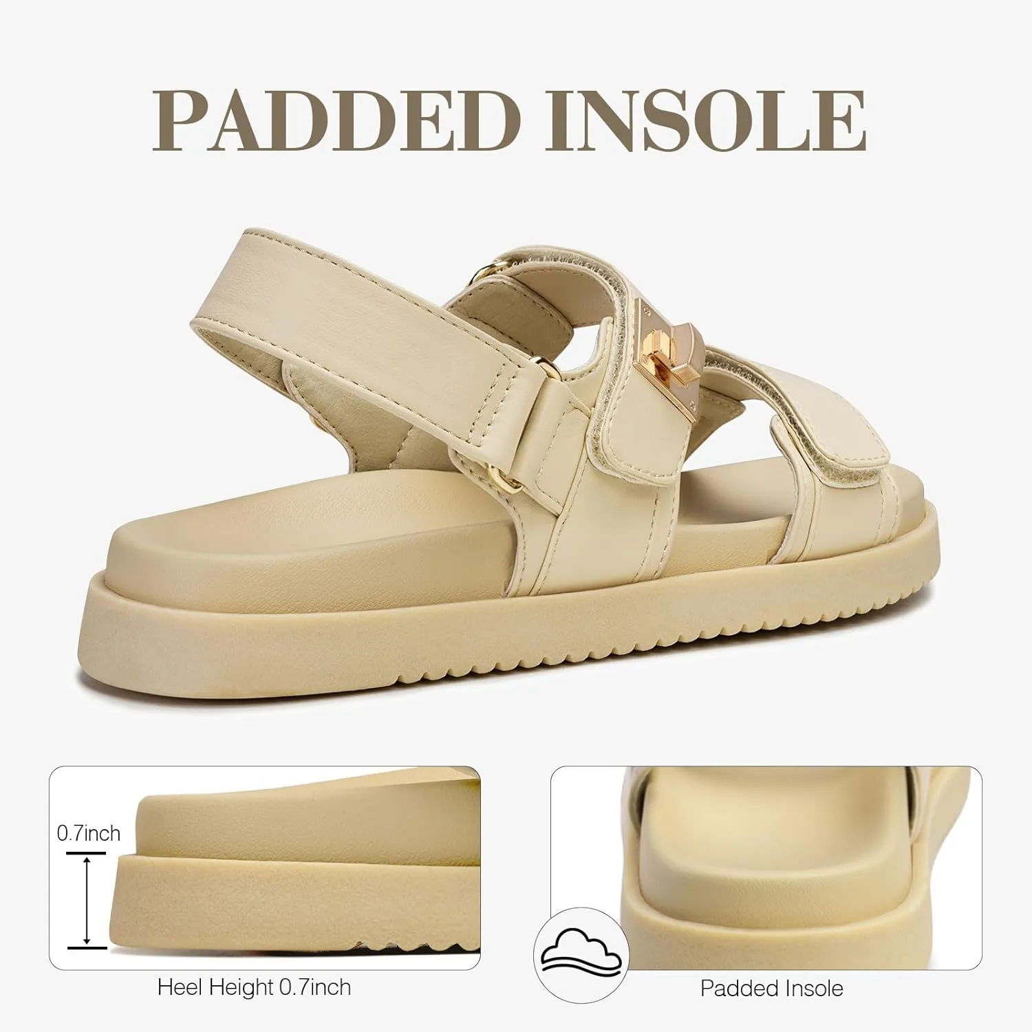 FITORY Women's Flat Sandals Classic Adjustable Double Strap with Cushioned Footbed for Summer Size 6-11