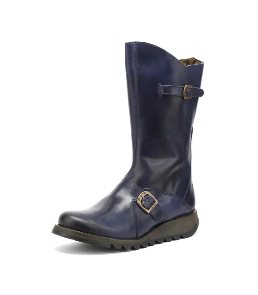 Fly London Mes 2 Blue Zip Mid Calf Boots Made In Portugal