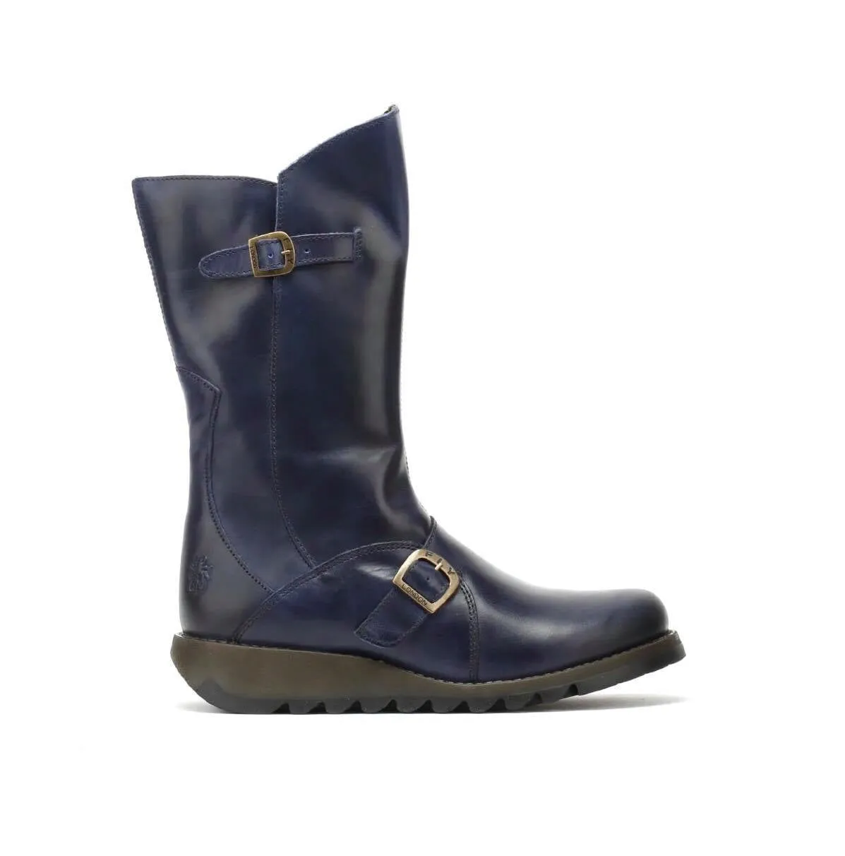 Fly London Mes 2 Blue Zip Mid Calf Boots Made In Portugal