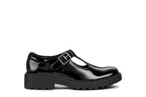 Geox Casey T-Bar Black Patent School Shoes