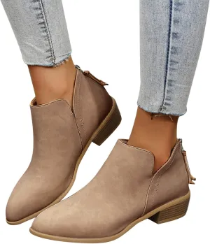 Gibobby Ankle Boots for Women Low Heel Retro V Cut Short Warm Boots Closed Toe Low Heel Combat Western Shoes