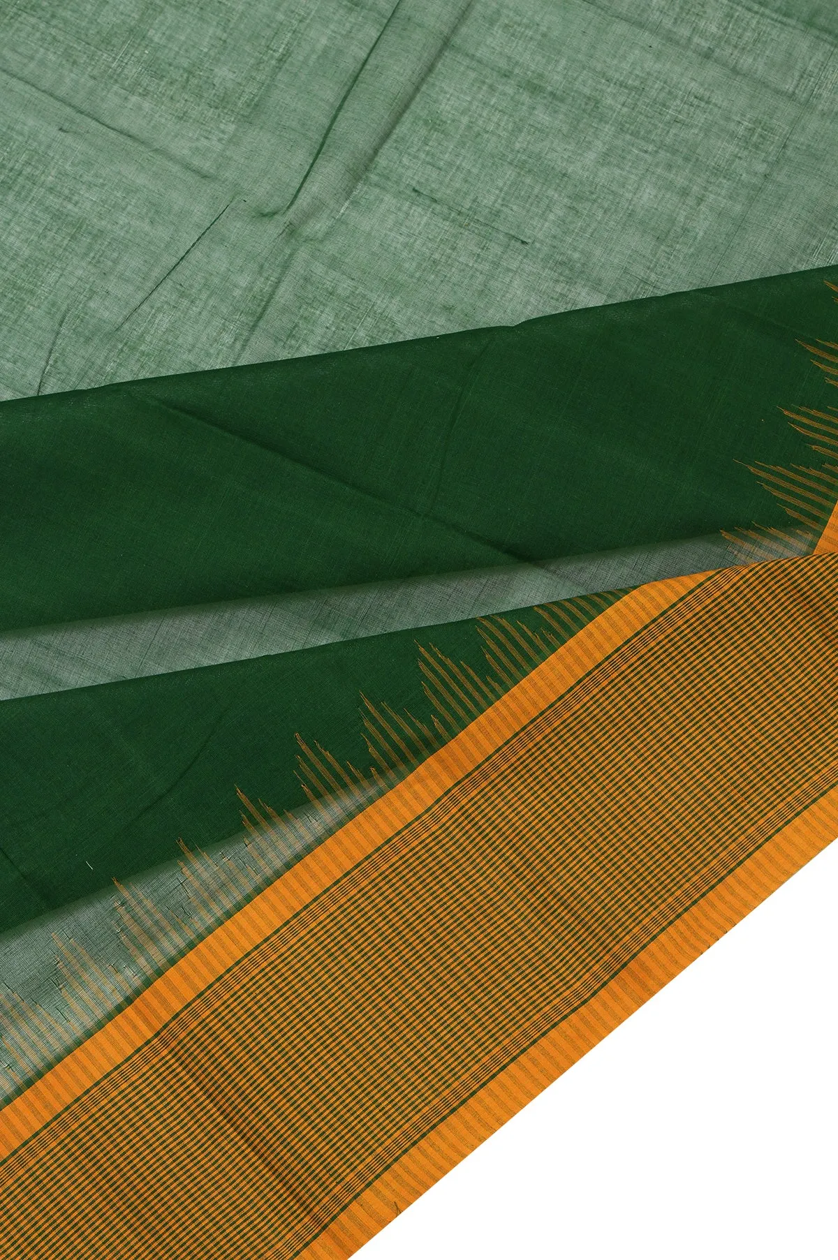 Green Kanchi Cotton Saree with Beige Plain Border