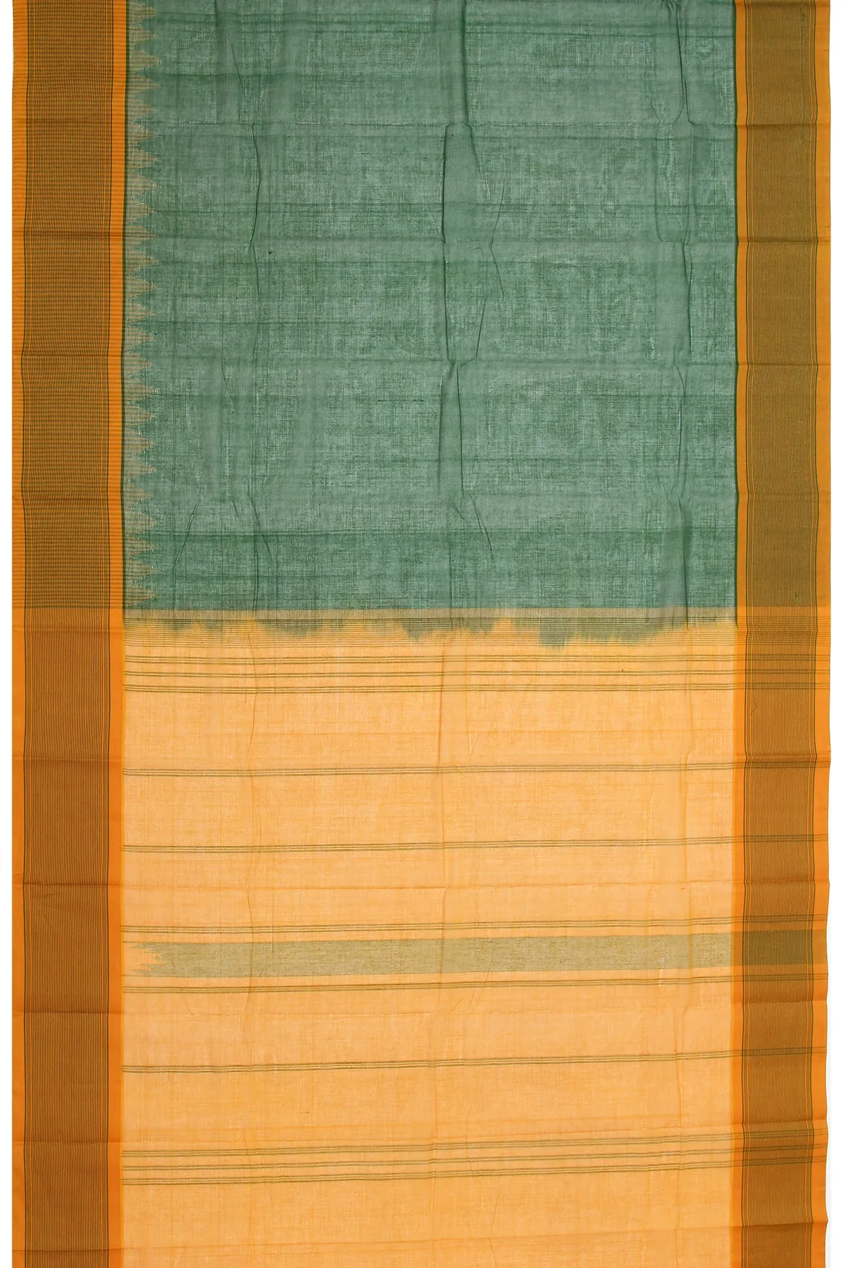 Green Kanchi Cotton Saree with Beige Plain Border