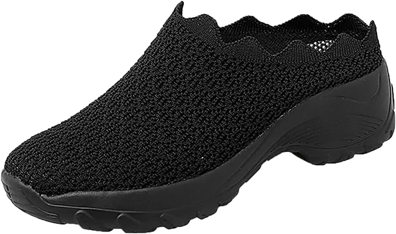 Hbeylia Women's Slip On Sneakers Walking Shoes Breathable Mesh Mule Slippers Hiking Work Nurse Shoes Lightweight Fashion Wedge Platform Chunky High Heels Sport Shoes For Women