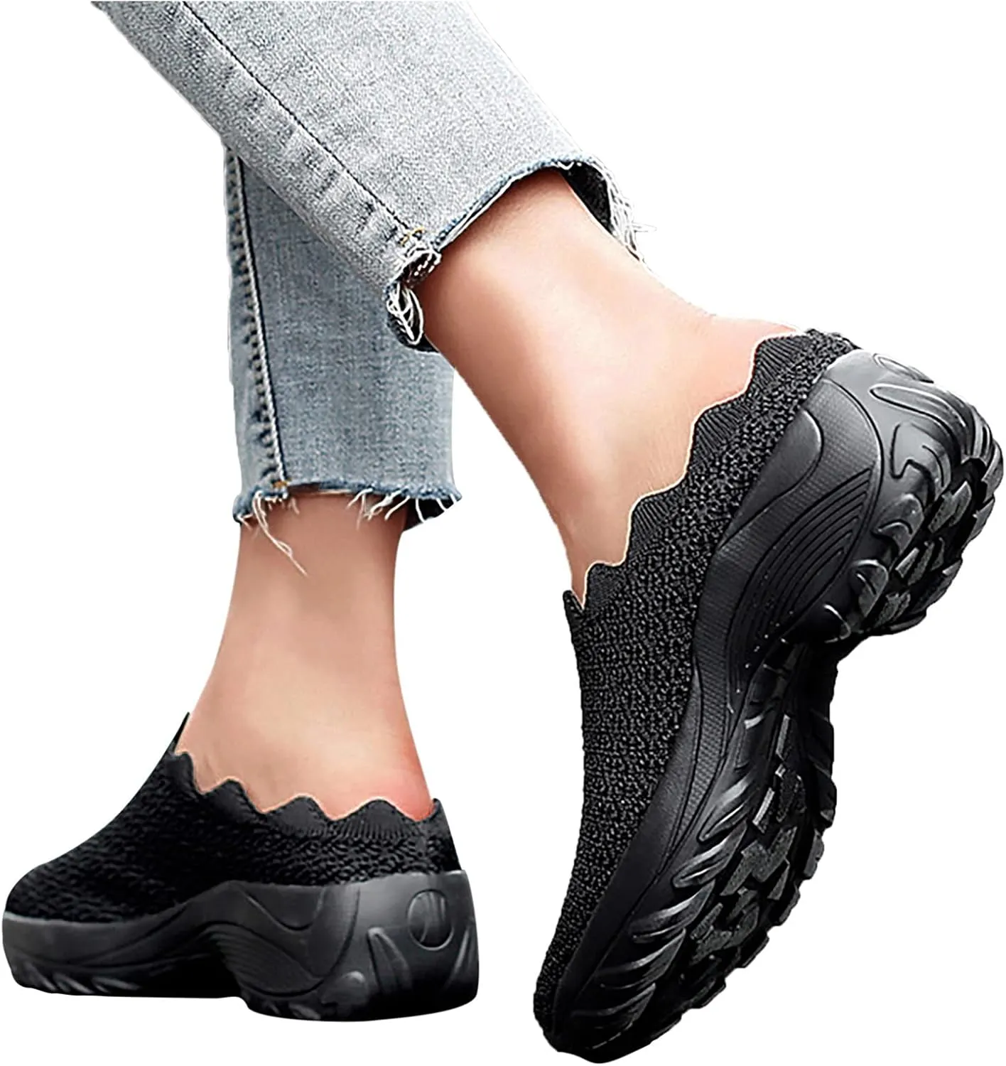 Hbeylia Women's Slip On Sneakers Walking Shoes Breathable Mesh Mule Slippers Hiking Work Nurse Shoes Lightweight Fashion Wedge Platform Chunky High Heels Sport Shoes For Women