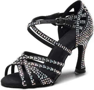 HIPPOSEUS Women's Latin Dance Shoes Shiny Rhinestones Ballroom Party Salsa Dance Performace Shoes,Model 1046