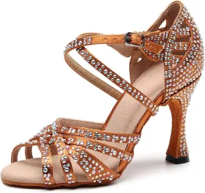 HIPPOSEUS Women's Latin Dance Shoes Shiny Rhinestones Ballroom Party Salsa Dance Performace Shoes,Model 1046