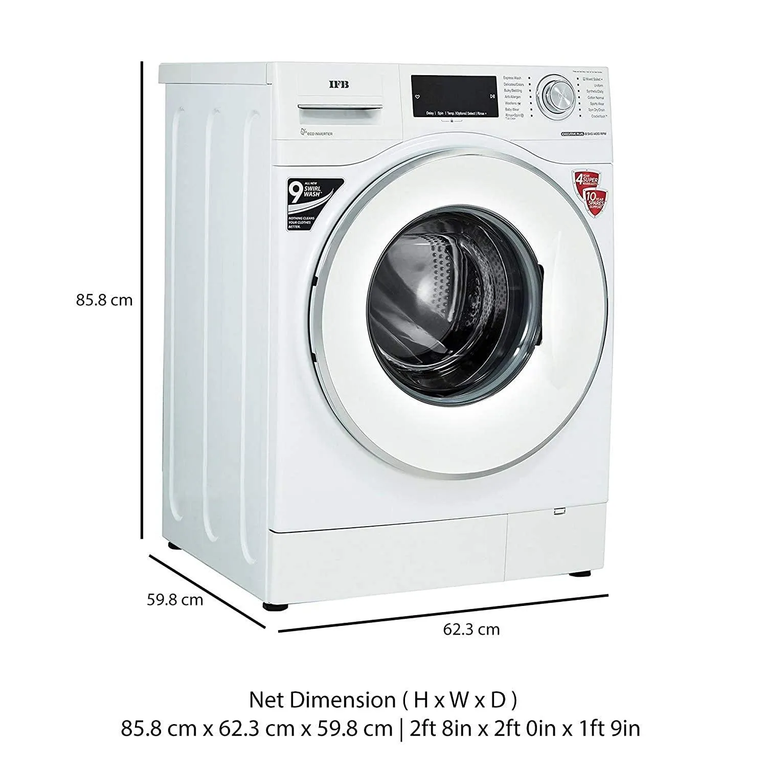 IFB Executive Plus VX ID 8.5 Kg Inverter Fully Automatic Front Load Washing Machine | In-Built Heater | 1400 RPM | Aqua Energie Technology
